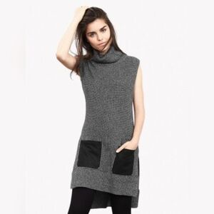 BANANA REPUBLIC Sweater Hi Low Sleeveless Faux Leather Pocket Tunic  Gray SMALL